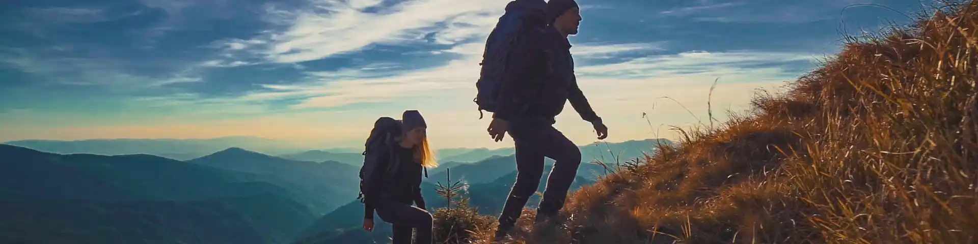 couple hiking a mountain